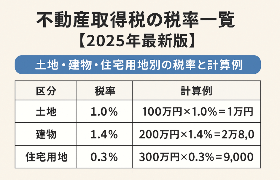 不動産取得税の税率一覧【2025年最新版】- 土地・建物・住宅用地別の税率と計算例